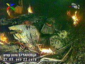 Guerre et mdias: image du F-117 abattu diffuse par la TV serbe, mars 1999
