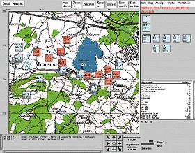 Bildschirm vom Simulator, hier mit rot und blau